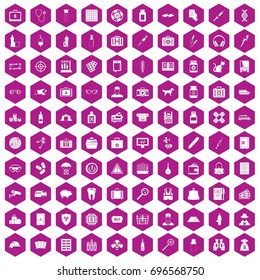 100  icons set in violet hexagon isolated vector illustration