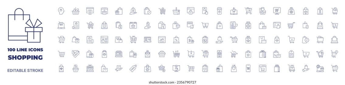 100 icons Shopping collection. Thin line icon. Editable stroke. Shopping icons for web and mobile app.