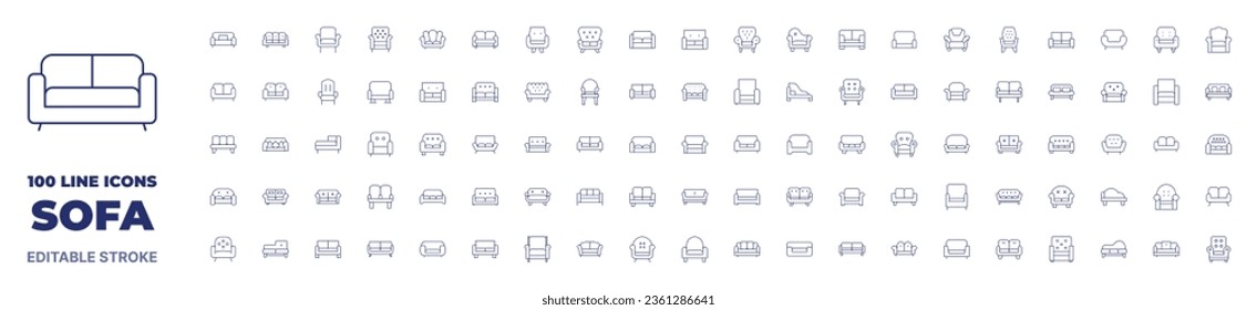 100 icons Sofa collection. Thin line icon. Editable stroke. Sofa icons for web and mobile app.