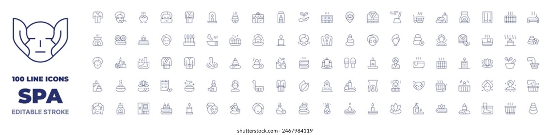 100 icons Spa collection. Thin line icon. Editable stroke. Spa icons for web and mobile app.