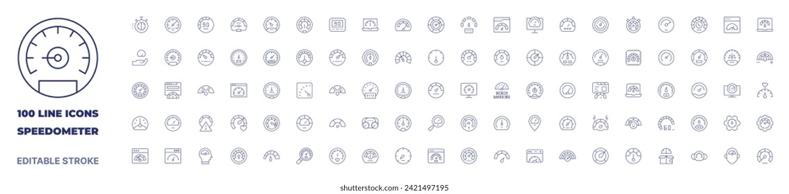 100 icons Speedometer collection. Thin line icon. Editable stroke. Speedometer icons for web and mobile app.