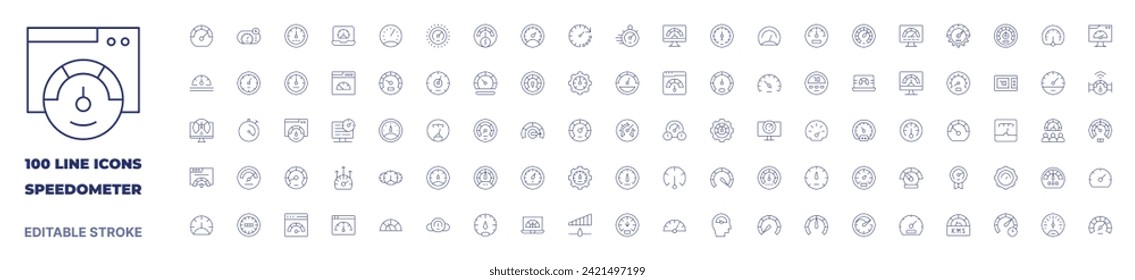 100 icons Speedometer collection. Thin line icon. Editable stroke. Speedometer icons for web and mobile app.