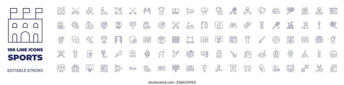 100 icons Sports collection. Thin line icon. Editable stroke. Sports icons for web and mobile app.