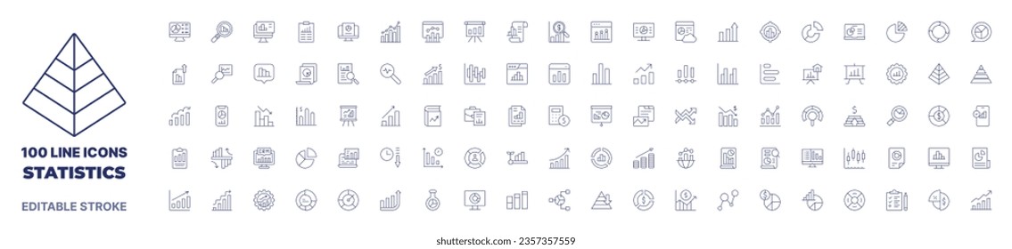 100 icons Statistics collection. Thin line icon. Editable stroke. Statistics icons for web and mobile app.