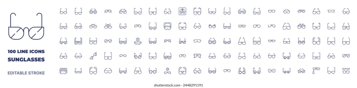 100 icons Sunglasses collection. Thin line icon. Editable stroke. Sunglasses icons for web and mobile app.
