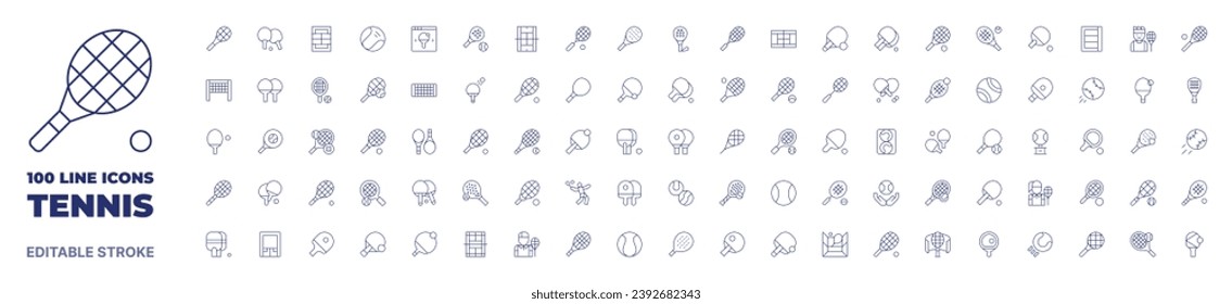 100 icons Tennis collection. Thin line icon. Editable stroke. Tennis icons for web and mobile app.