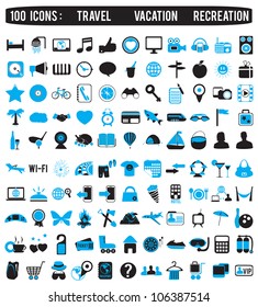 100 icons for travel vacation recreation - vector icon