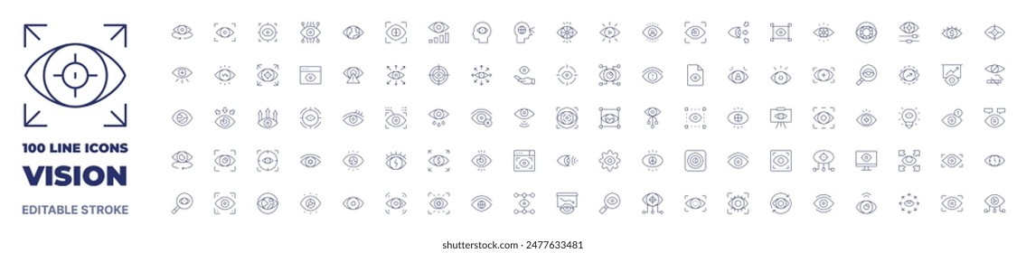 100 icons Vision collection. Thin line icon. Editable stroke. Vision icons for web and mobile app.