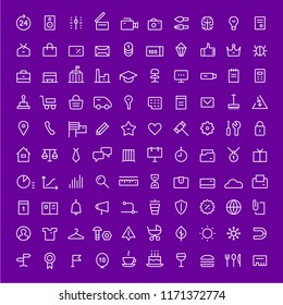 100 icons for web services. Linear. White on purple.