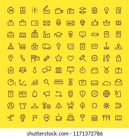 100 icons for web services. Linear. Purple on yellow.