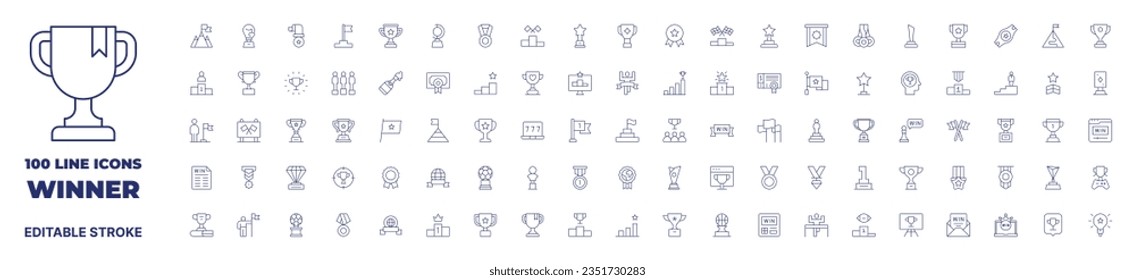 100 icons Winner collection. Thin line icon. Editable stroke.