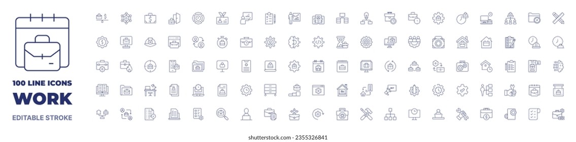 100 icons Work collection. Thin line icon. Editable stroke. Work icons for web and mobile app.