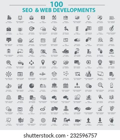 100 Icons,Set of SEO and Development icons,Clean vector