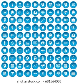 100 idea icons set in blue circle isolated on white vector illustration