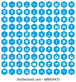 100 idea icons set in blue hexagon isolated vector illustration
