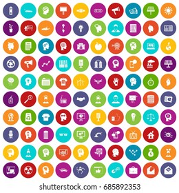 100 idea icons set in different colors circle isolated vector illustration