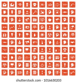 100 idea icons set in grunge style orange color isolated on white background vector illustration