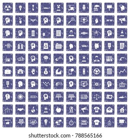 100 idea icons set in grunge style sapphire color isolated on white background vector illustration
