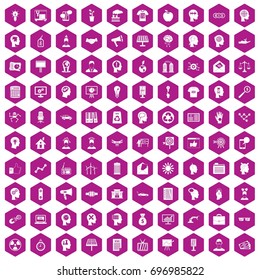100 idea icons set in violet hexagon isolated vector illustration