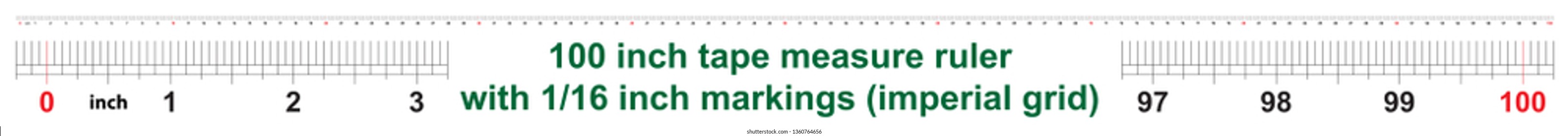 100 inch tape measure ruler with 1/16 inch markings. Imperial grid