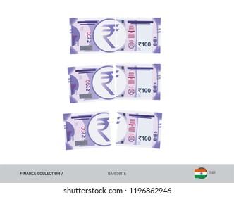 100 Indian Rupee Banknote. Ripped moneys. Flat style vector illustration. Business finance concept.