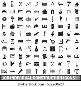 100 individual construction icons set in simple style for any design vector illustration