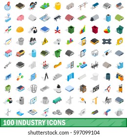 100 industries icons set in isometric 3d style. Illustration of industries isometric icons set isolated substation vector for any design