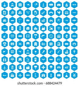 100 industry icons set in blue hexagon isolated vector illustration