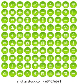 100 industry icons set green