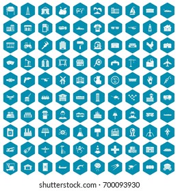 100 industry icons set in sapphirine hexagon isolated vector illustration