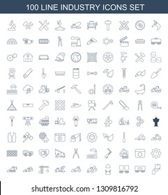100 industry icons. Trendy industry icons white background. Included line icons such as cargo protection, cargo wagon, worker, excavator, crane. industry icon for web and mobile.