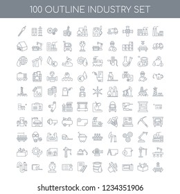 100 industry universal icons set with Factory linear, Tools Plan Maintenance Oil Planning Gauge Measuring tape Pipe linear