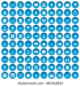 100 information icons set in blue circle isolated on white vector illustration