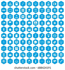 100 information icons set in blue hexagon isolated vector illustration