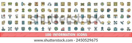 100 information icons set. Color line set of information vector icons thin line color flat on white