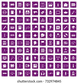 100 information icons set in grunge style purple color isolated on white background vector illustration