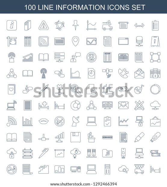 100\
information icons. Trendy information icons white background.\
Included line icons such as bed, car wash, search cloud, server,\
laptop. information icon for web and\
mobile.