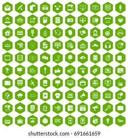 100 information technology icons set in green hexagon isolated vector illustration