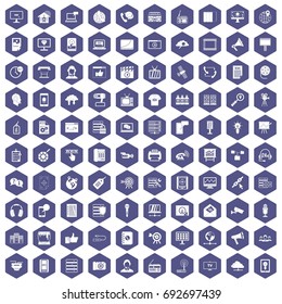 100 information technology icons set in purple hexagon isolated vector illustration