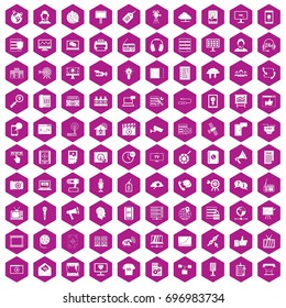 100 information technology icons set in violet hexagon isolated vector illustration
