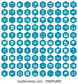100 information technology icons set in sapphirine hexagon isolated vector illustration