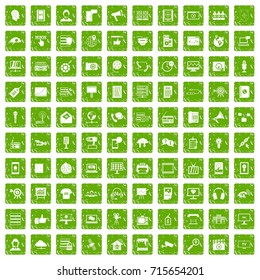 100 information technology icons set in grunge style green color isolated on white background vector illustration