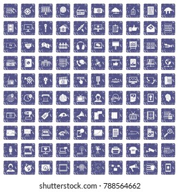 100 information technology icons set in grunge style sapphire color isolated on white background vector illustration