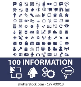 100 información, tecnología, iconos de internet, conjunto vector