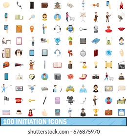 100 initiation icons set in cartoon style for any design vector illustration