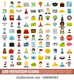 100 initiation icons set in flat style for any design vector illustration