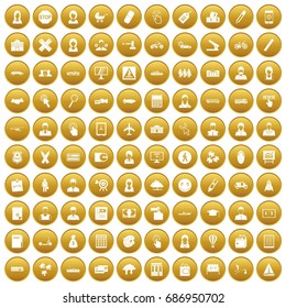 100 initiation icons set in gold circle isolated on white vectr illustration