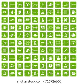 100 initiation icons set in grunge style green color isolated on white background vector illustration