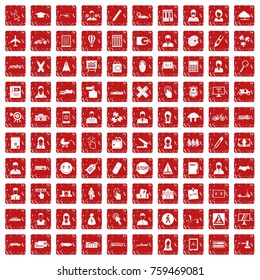 100 initiation icons set in grunge style red color isolated on white background vector illustration