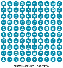 100 initiation icons set in sapphirine hexagon isolated vector illustration